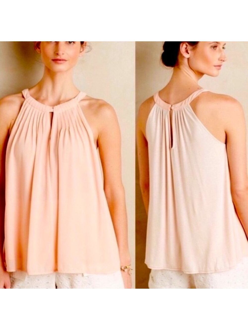 Anthropologie Sunday in Brooklyn Peach Pintucked Halter Tank Top, size S
